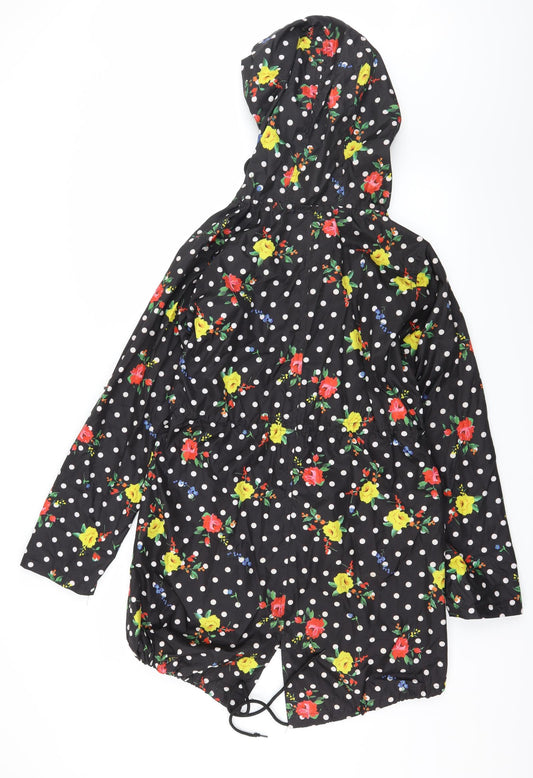 Denim & Co. Womens Black Floral Parka Coat Size S