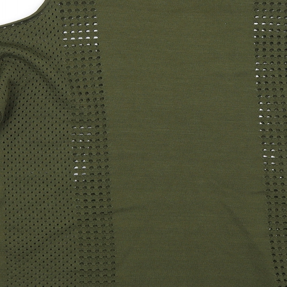 Brand and care label for Topshop women’s green jumper, size UK 10