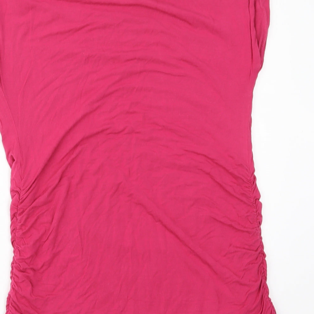 Brand and care label for 9Fashion women’s pink jersey basic blouse, size M