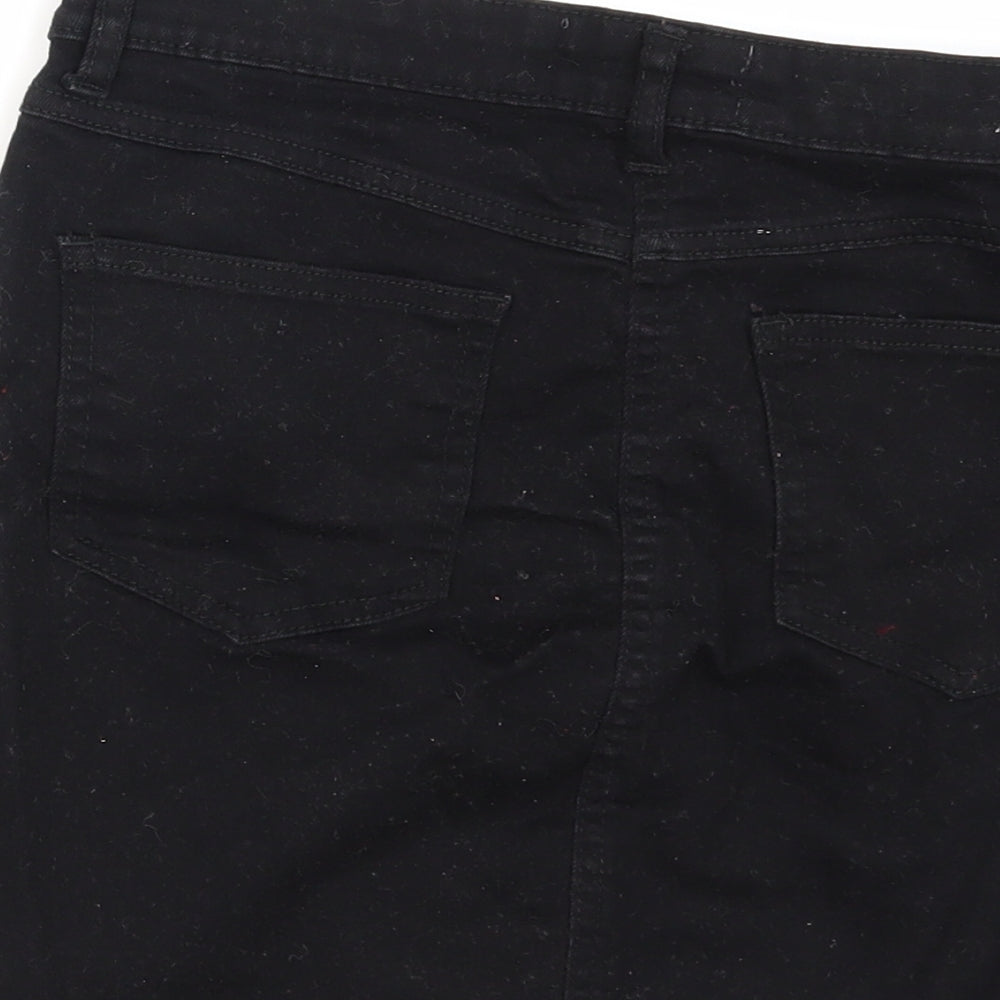 Brand and care label for New Look women’s black mini skirt, size UK 10