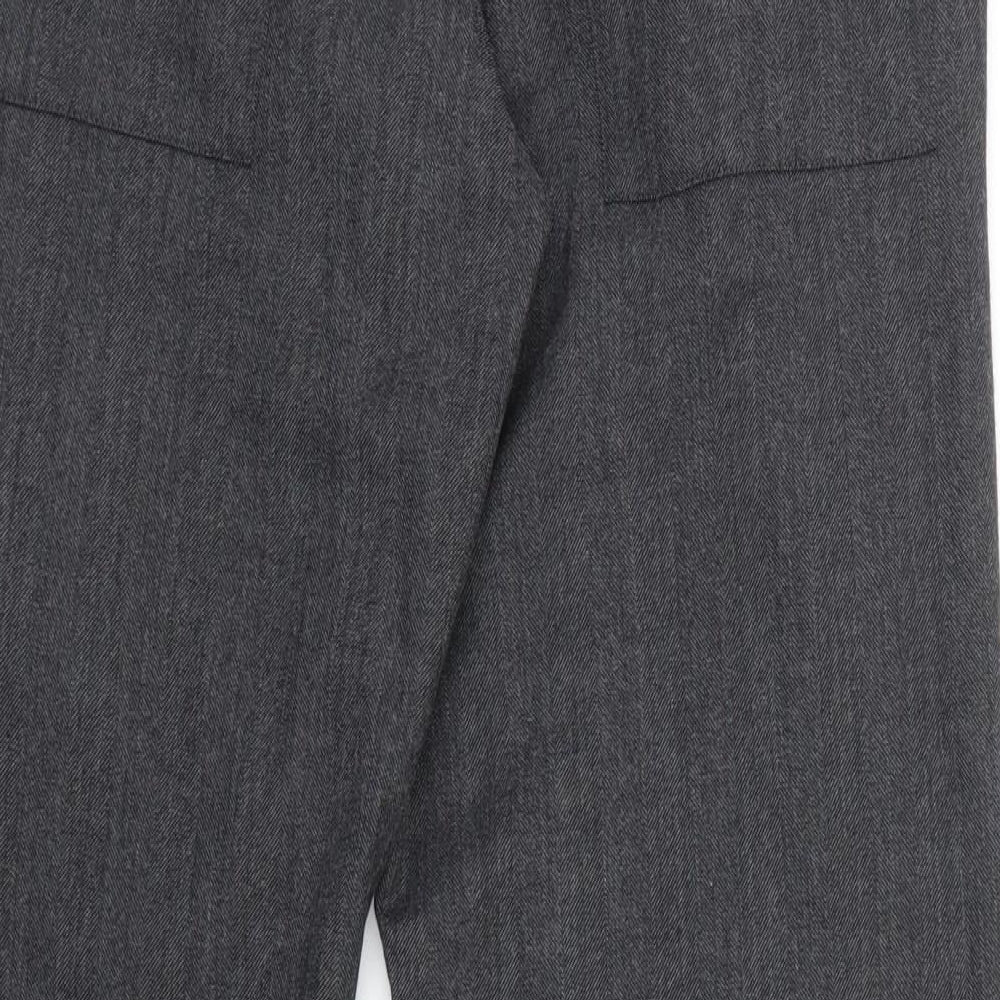 Brand and care label for Next men’s grey trousers, size 33, in, 28-inch leg