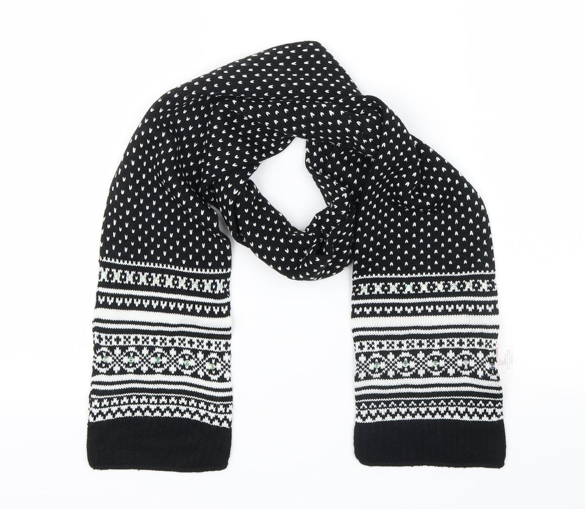 Front view of Matalan women’s black geometric knit scarf