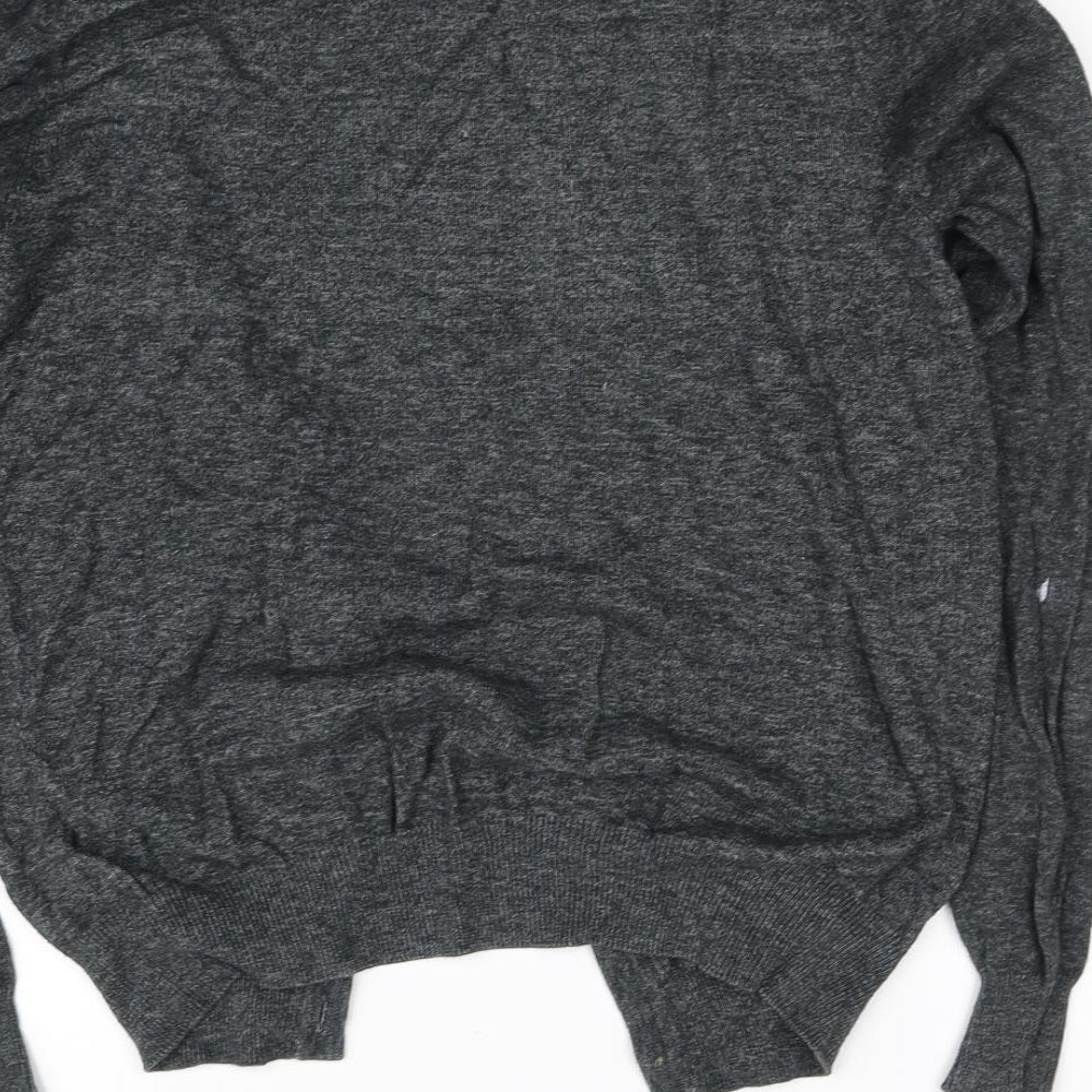 Brand and care label for H&M women’s grey cardigan jumper, size XS