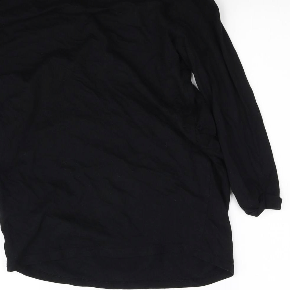 Brand and care label for New Look women’s black basic t-shirt, size UK 8