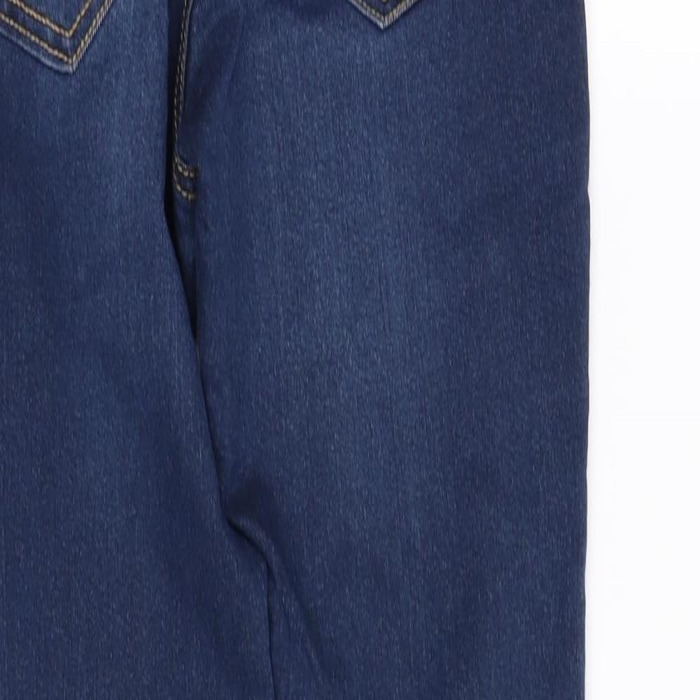 Brand and care label for H&M women’s blue skinny jeans, size UK 8, 30-inch leg