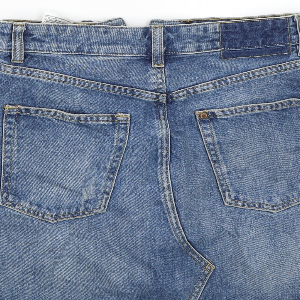 Brand and care label for &denim women’s blue a-line skirt, size UK 4, - l