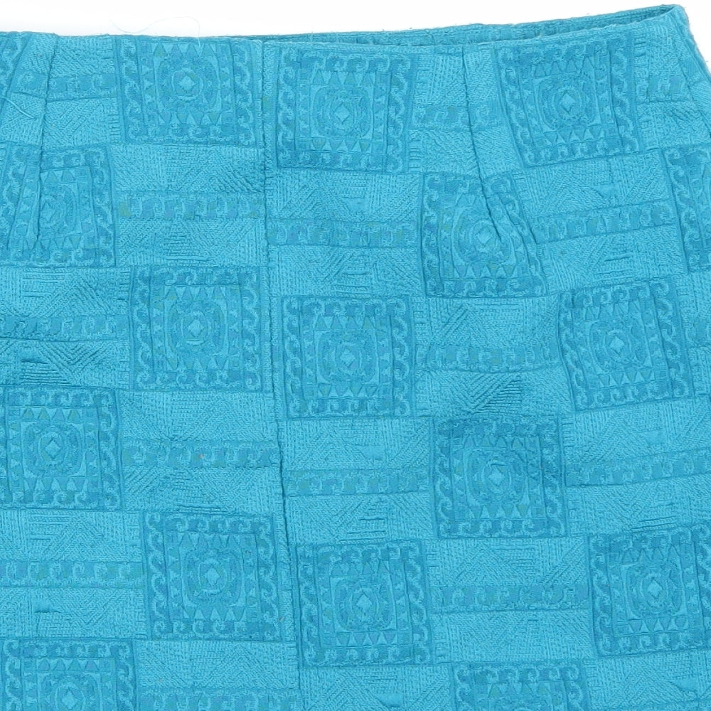Brand and care label for Forever 21 women’s blue a-line skirt, size M