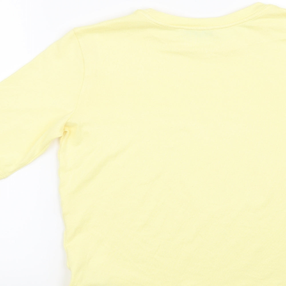Brand and care label for RESERVED women’s yellow jumper, size L