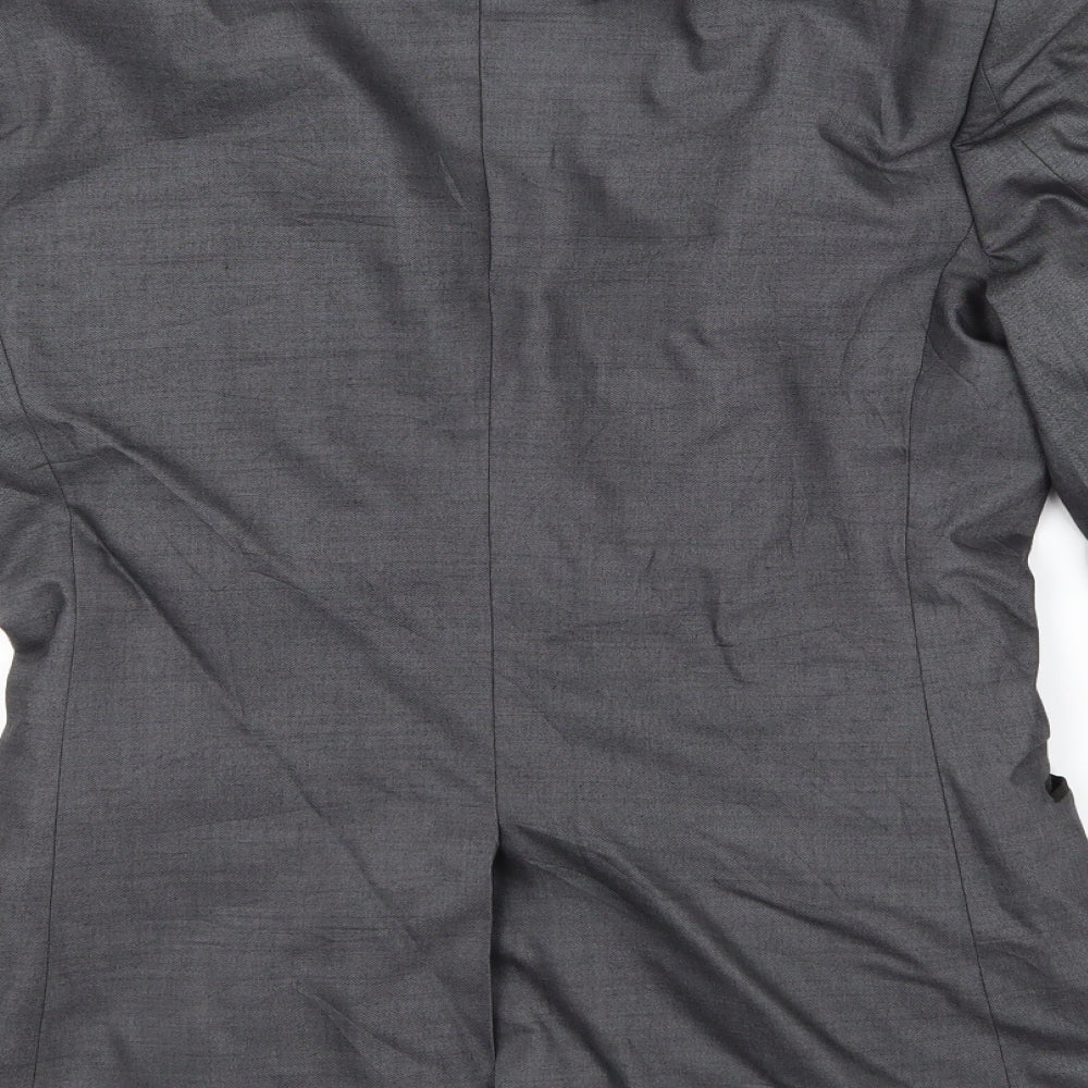 Brand and care label for River Island men’s grey jacket blazer, size 34