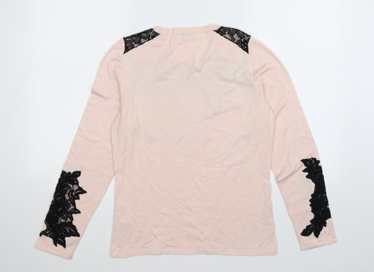 Coast Womens Pink Floral Knit Pullover Jumper Size S - lace trim