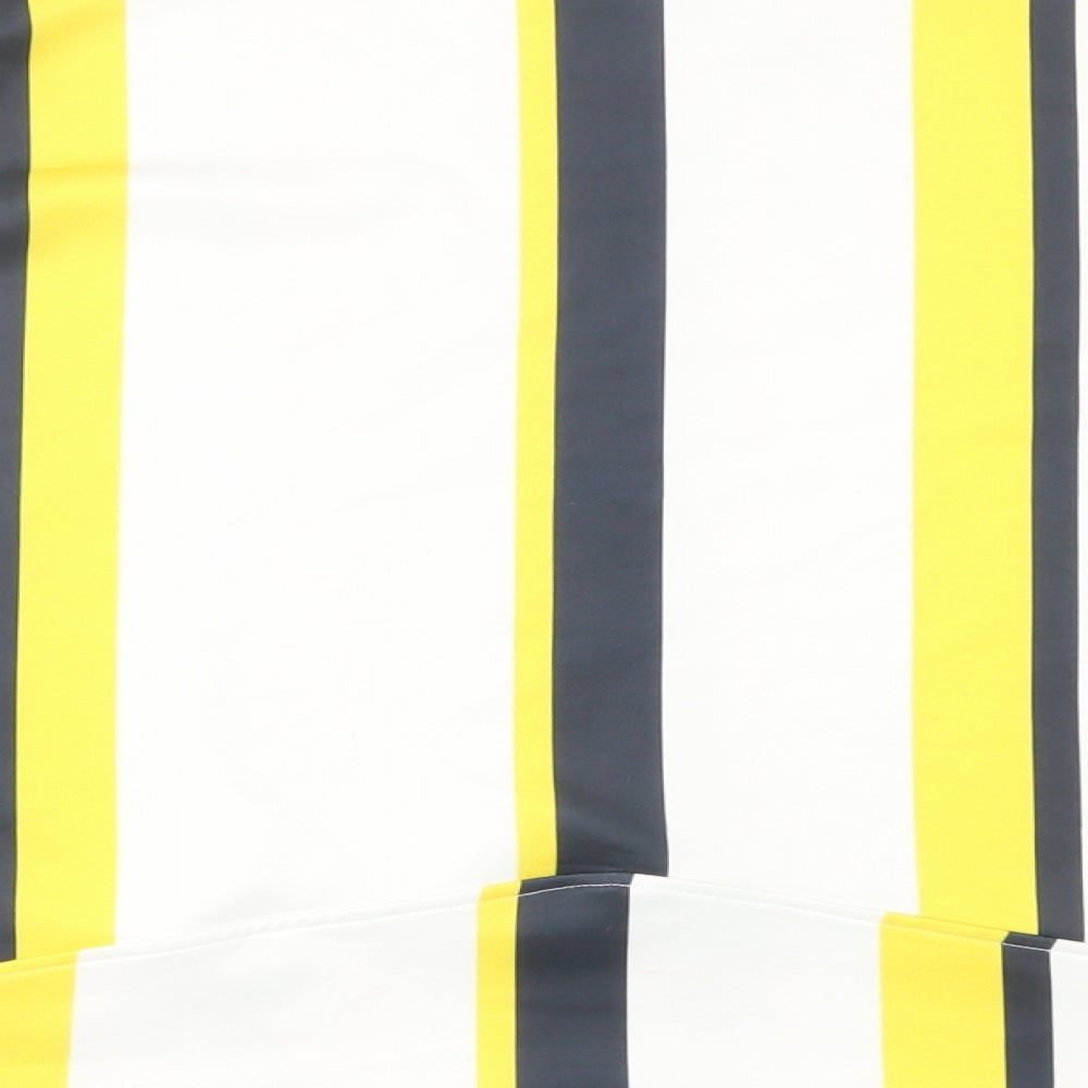 Brand and care label for Zara women’s yellow striped basic blouse, size M, - cut outs