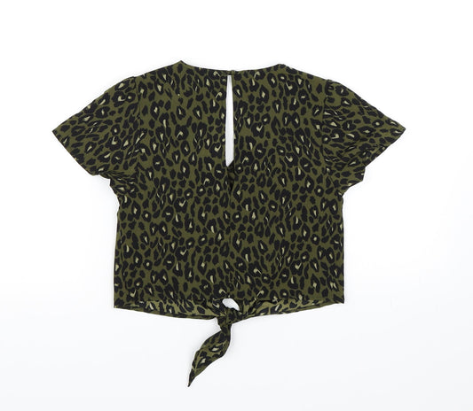 New Look Girls Green Animal Print Basic Blouse Size 10 Years