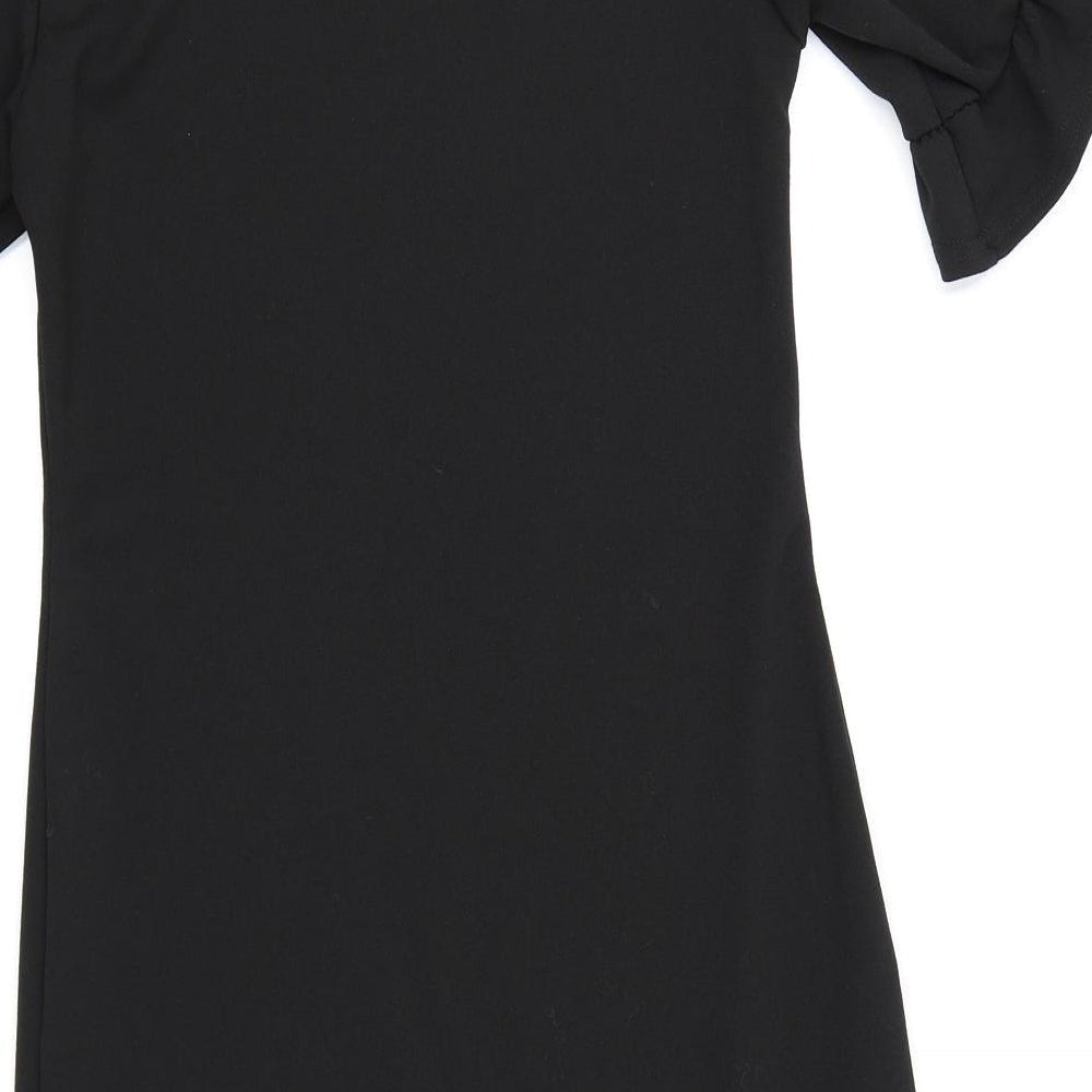 Brand and care label for Missguided women’s black rayon bodycon, size UK 8