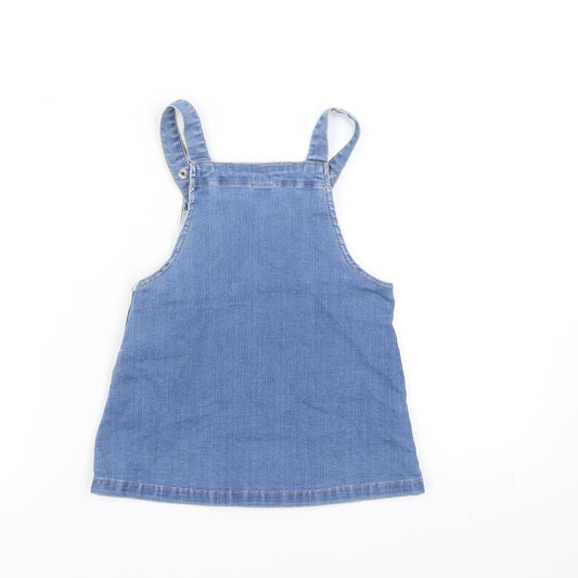 H&M Girls Blue Denim Pinafore/Dungaree Dress Size 12 Months