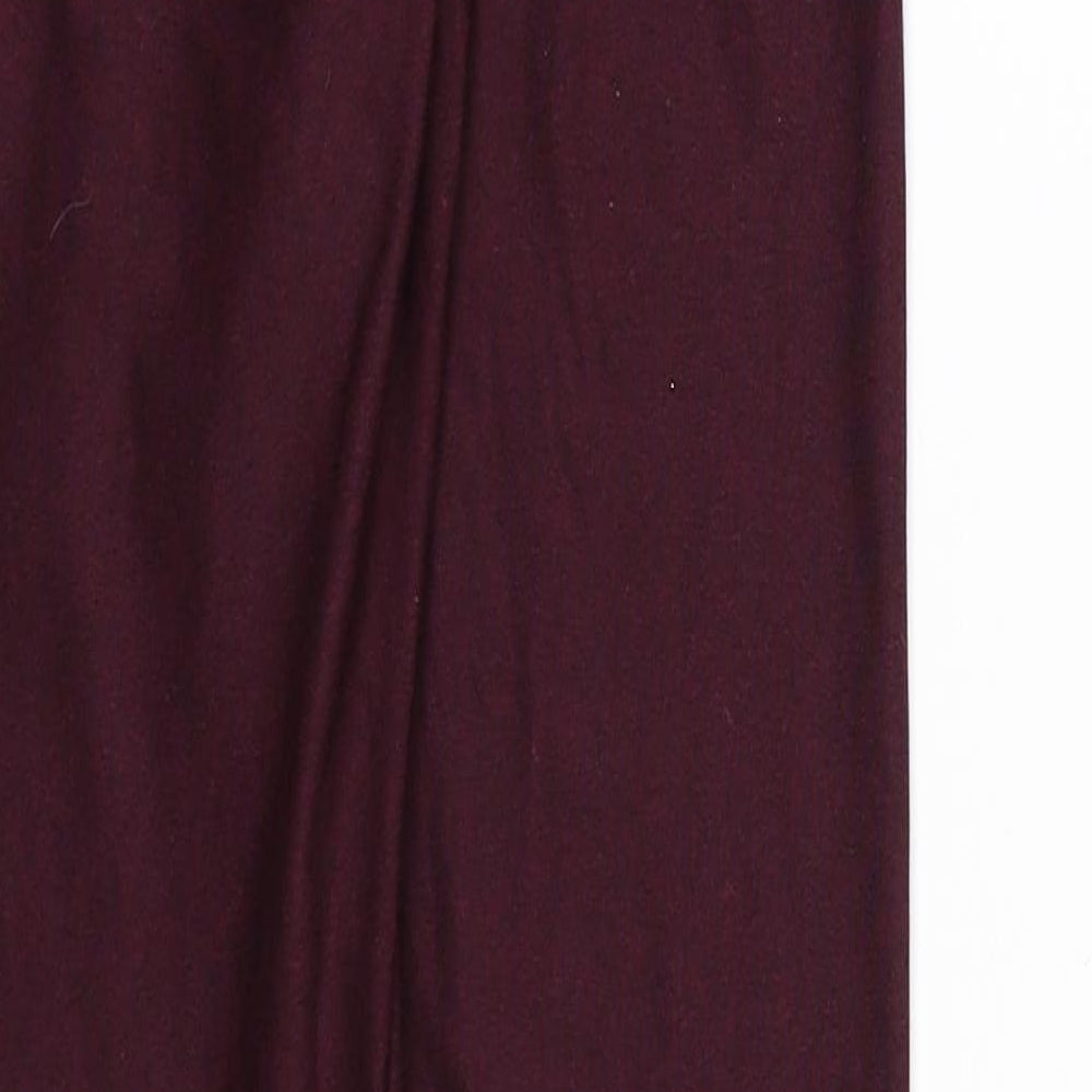 Brand and care label for H&M women’s purple pedal pusher leggings, size S, 26-inch leg