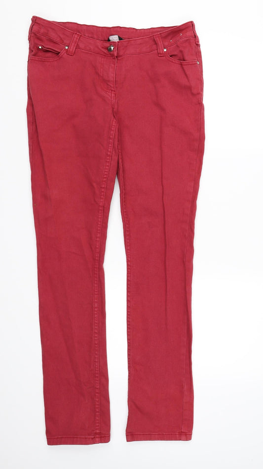 Additional front view of Dorothy Perkins women’s red denim skinny jeans, size UK 8, 31-inch leg