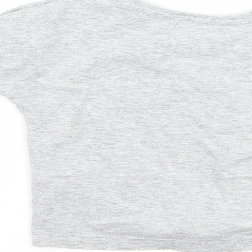 Brand and care label for Minoti girls’ grey basic t-shirt, size 4-5, years - nap queen