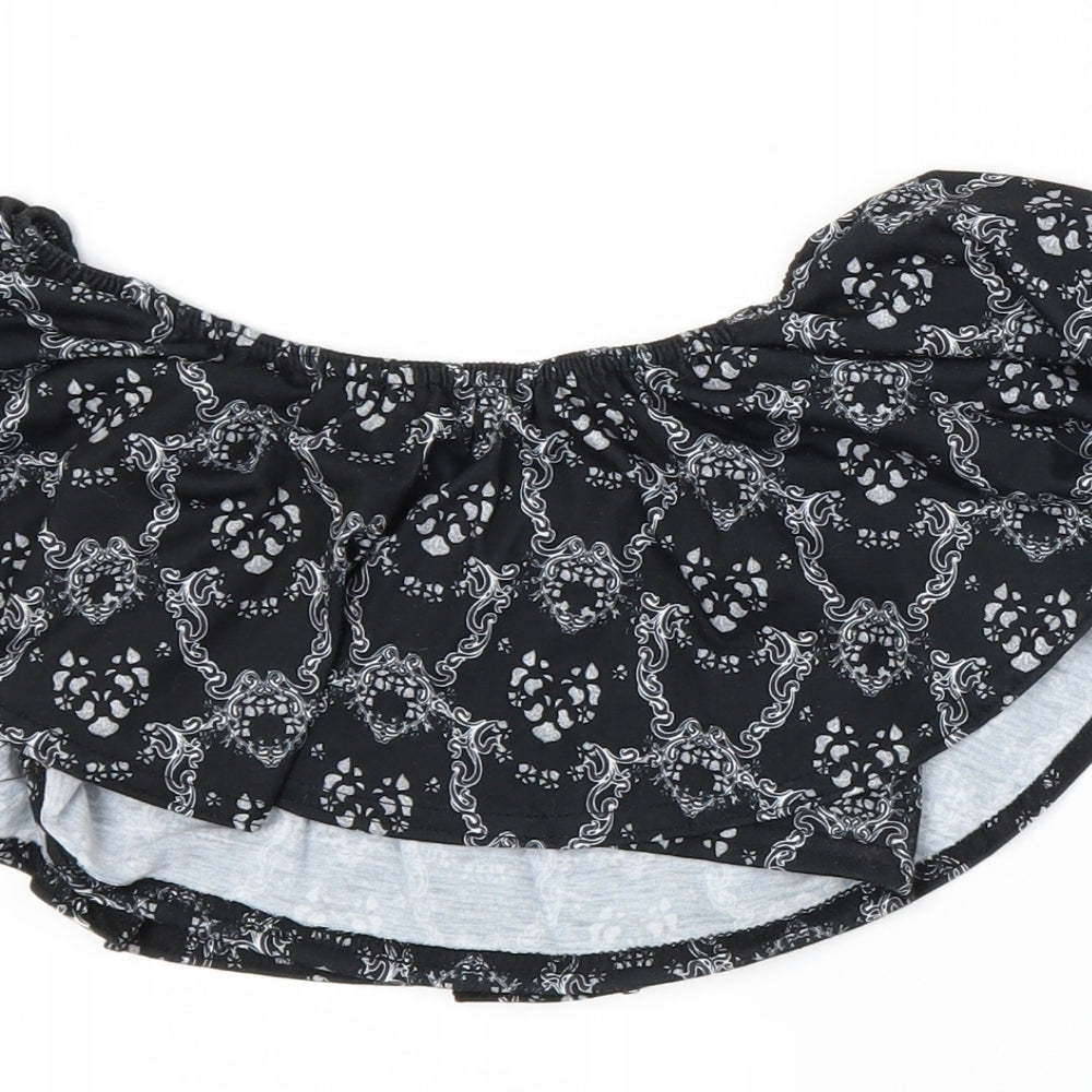 Brand and care label for #LOTD women’s black paisley cropped t-shirt, size UK 8