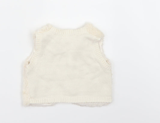H&M Girls Ivory Jacket Waistcoat Size 3-4 Years - fur front
