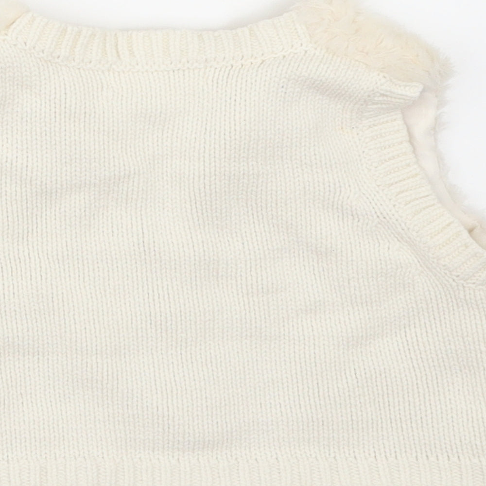 Brand and care label for H&M girls’ ivory jacket waistcoat, size 3-4, years - fur front