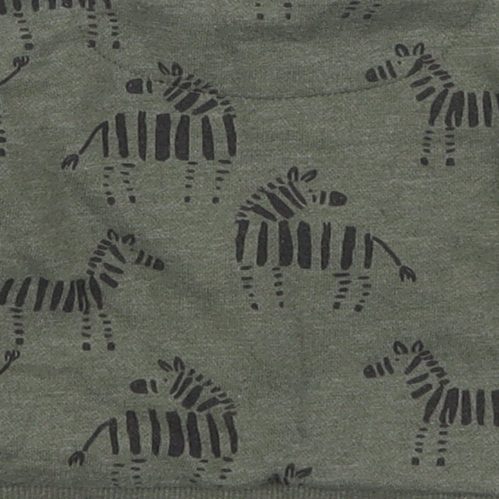 Brand and care label for F&F boys’ green animal print basic t-shirt, size 0-3, months - zebra