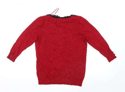 David Emanuel Womens Red Knit Pullover Jumper Size XS - Lace collar