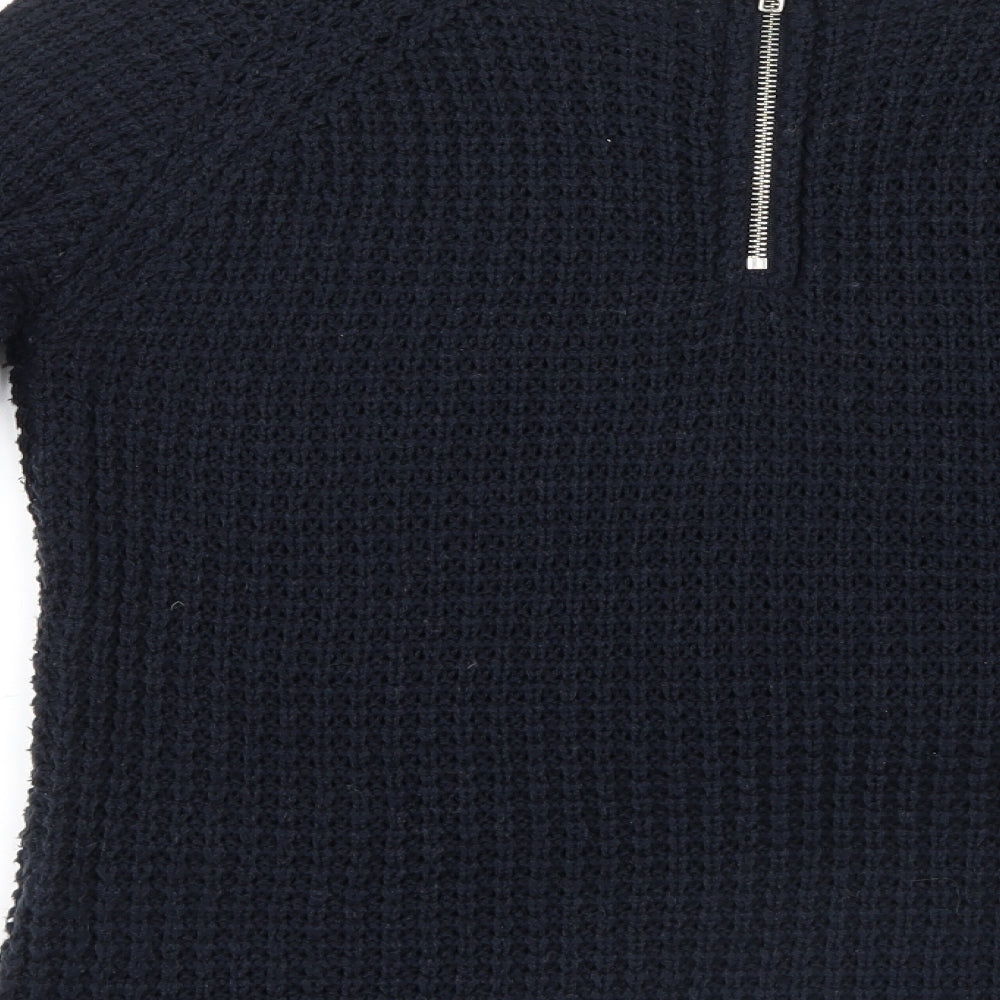 Brand and care label for Only women’s blue knit jumper, size M