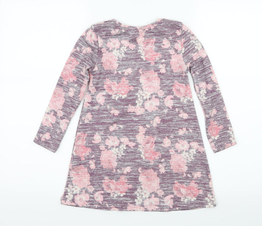 Primark Girls Purple Floral Knit T-Shirt Dress Size 5-6 Years - Love