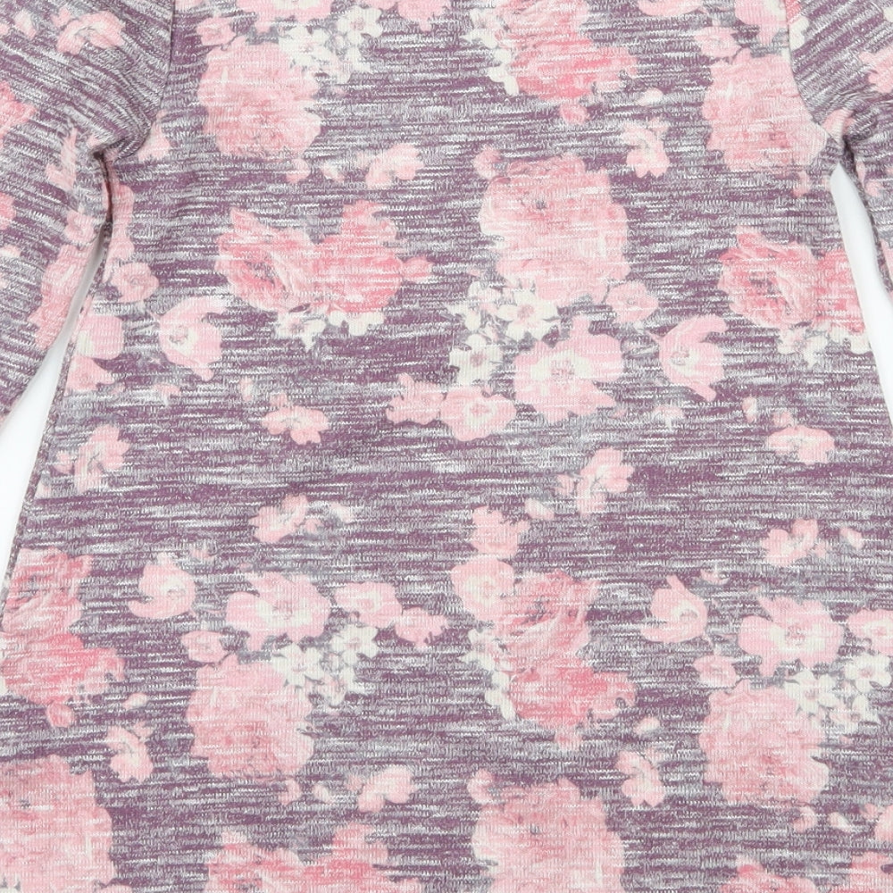 Primark Girls Purple Floral Knit T-Shirt Dress Size 5-6 Years - Love