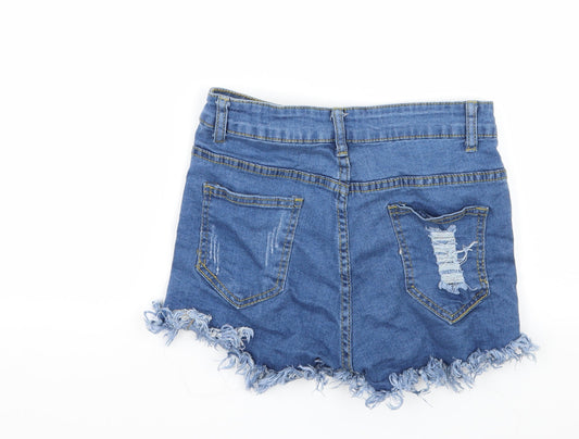 Preworn Girls Blue Denim Hot Pants Shorts Size M - Distressed