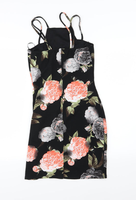 edge Womens Black Floral Bodycon Size 8
