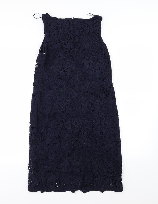 Preworn Womens Blue Floral Pencil Dress Size 8