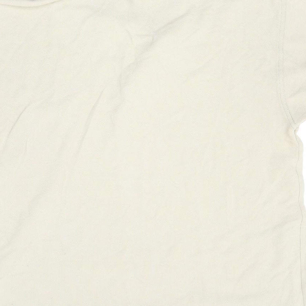 Brand and care label for Preworn men’s beige polo, size L