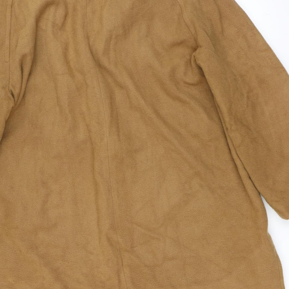 Brand and care label for ANNE WEYBURN women’s beige overcoat coat, size UK 16