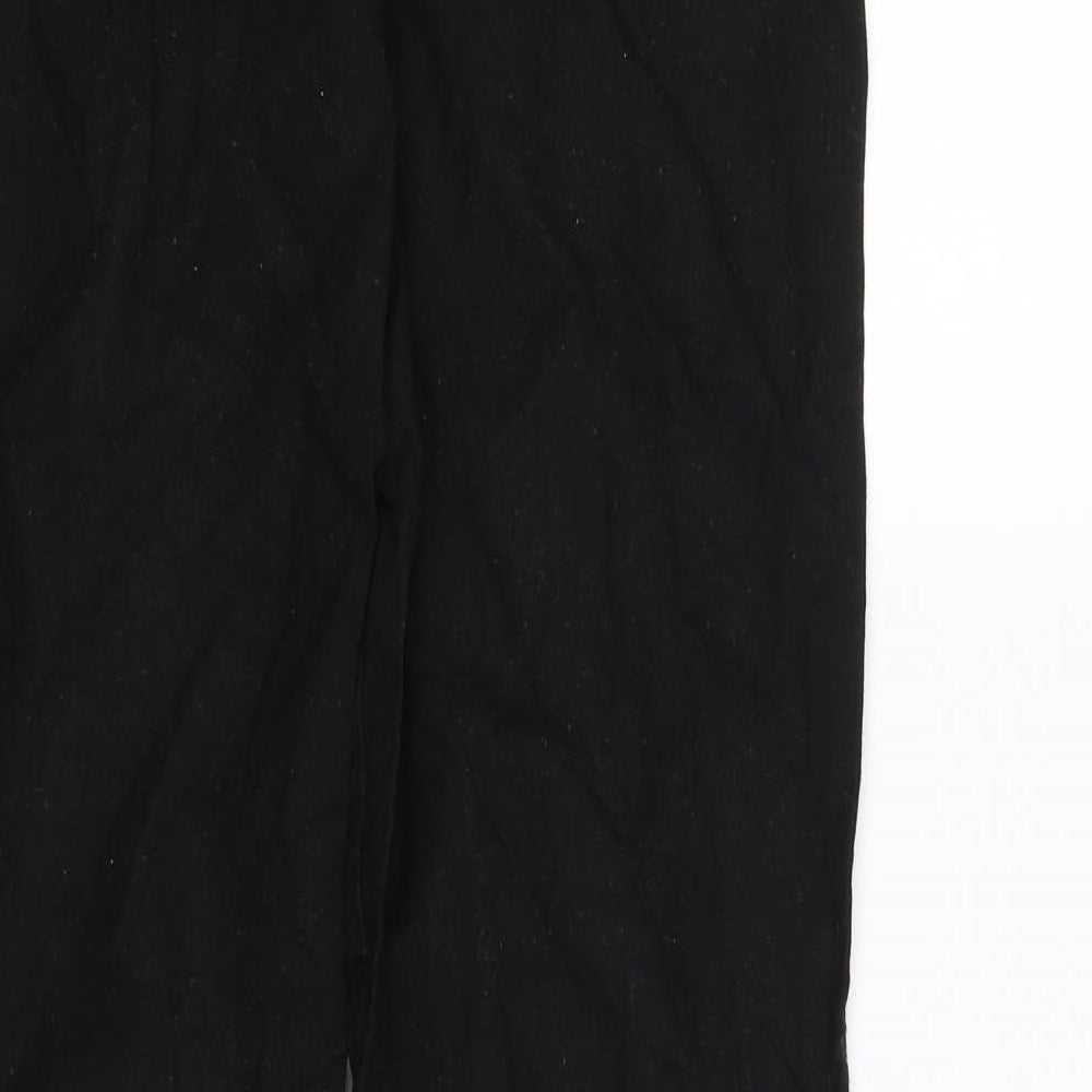 Brand and care label for pre worn women’s black trousers, size L, 32-inch leg