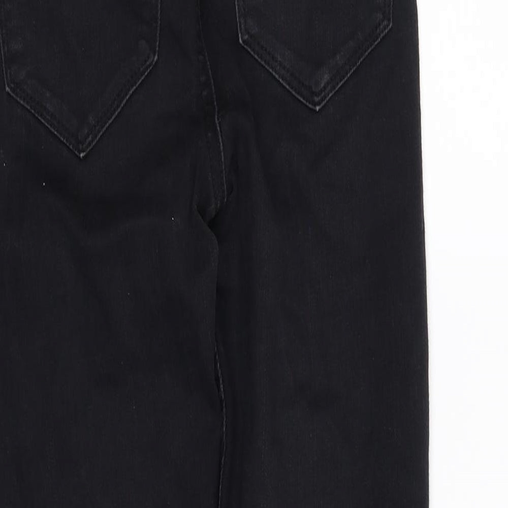 Brand and care label for denim women’s black straight jeans, size UK 10, 28-inch leg