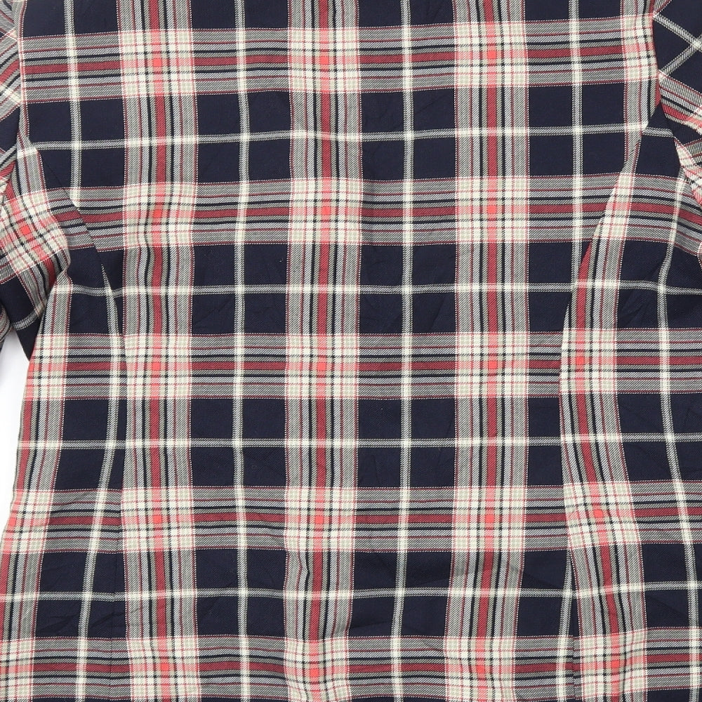 Brand and care label for Preworn women’s blue check jacket, size UK 14