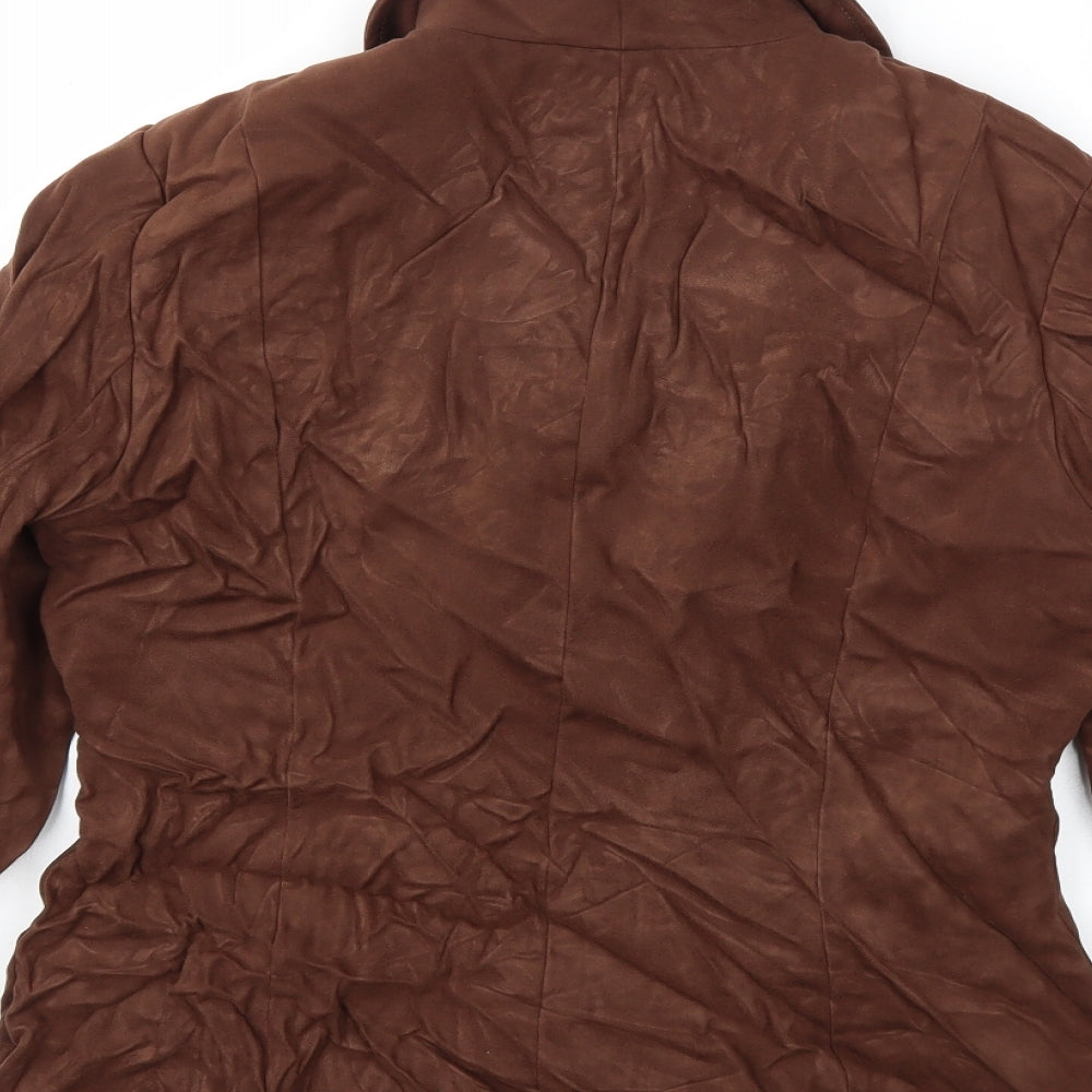 Brand and care label for Per Una women’s brown jacket coat, size UK 14