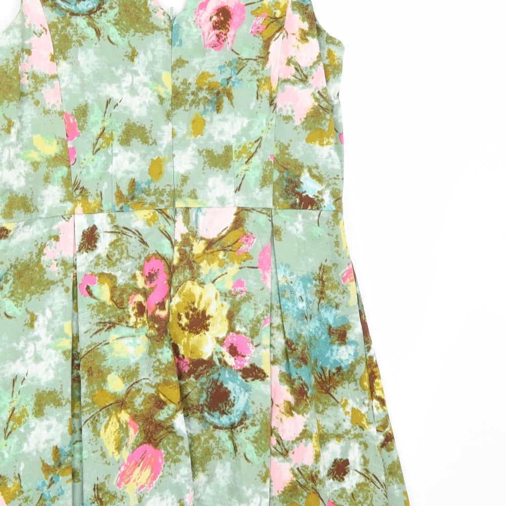 Brand and care label for Be Beau women’s multicoloured floral rayon a-line, size UK 14, - l