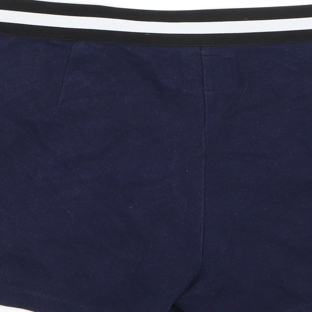Brand and care label for Good For Nothing women’s blue sweat shorts, size S