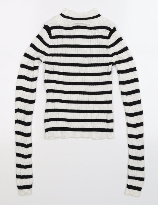 Topshop Womens White Striped Knit Pullover Jumper Size 4