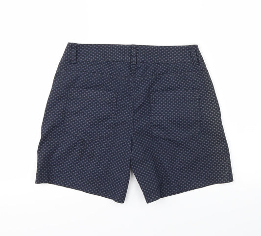 Back view of COSSET women’s blue polka dot sweat shorts, size S
