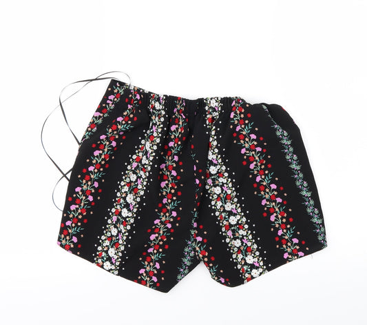 Preworn Womens Black Floral Paperbag Shorts Size 8
