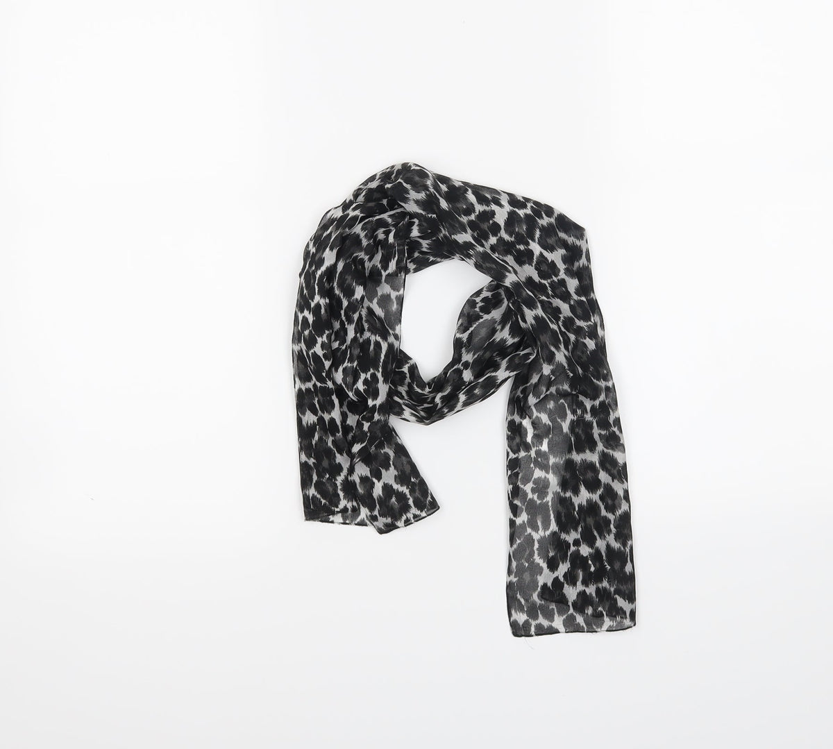 Front view of Preworn women’s black animal print scarf