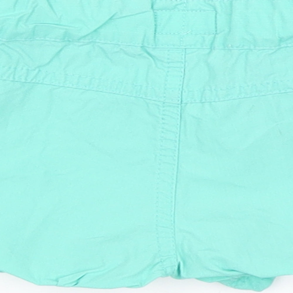Brand and care label for mamas & papas girls’ blue cargo trousers, size 3-6, months - shorts