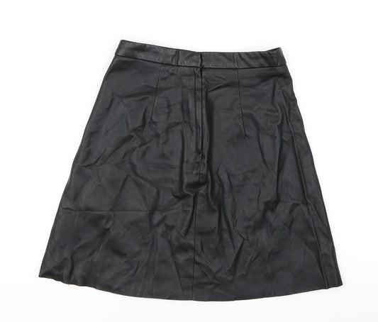 H&M Womens Black Pleated Skirt Size 6 - Faux Leather