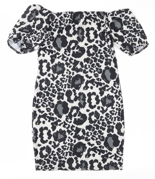 Boohoo Womens Black Animal Print Bodycon Size 8
