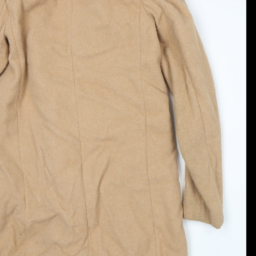 Brand and care label for New Look women’s beige overcoat coat, size UK 10