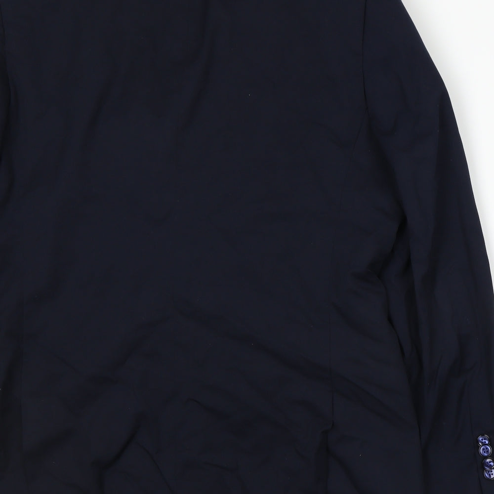 Brand and care label for Greenwoods men’s blue jacket suit jacket, size L