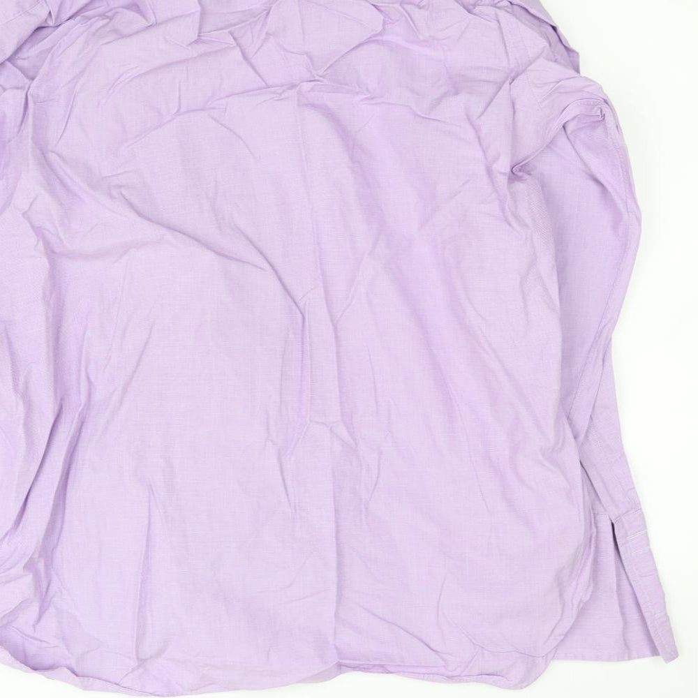 Brand and care label for Sartorial men’s purple button-up, size 17